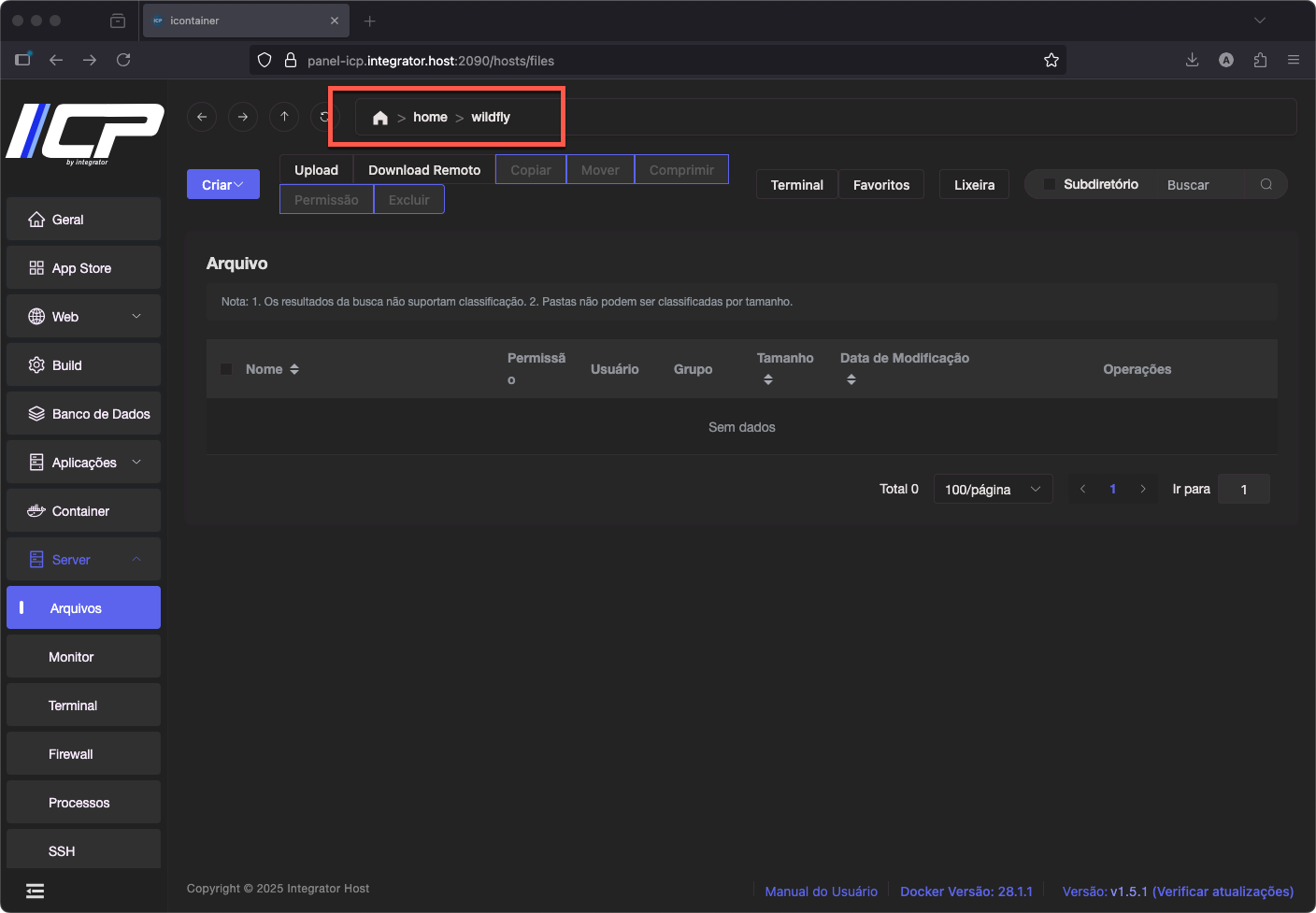 Como instalar o Wildfly usando o Painel ICP
