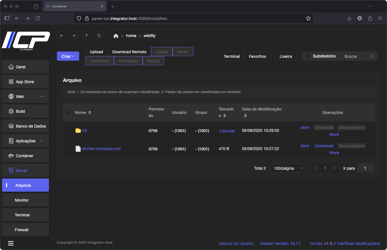 Como instalar o Wildfly usando o Painel ICP