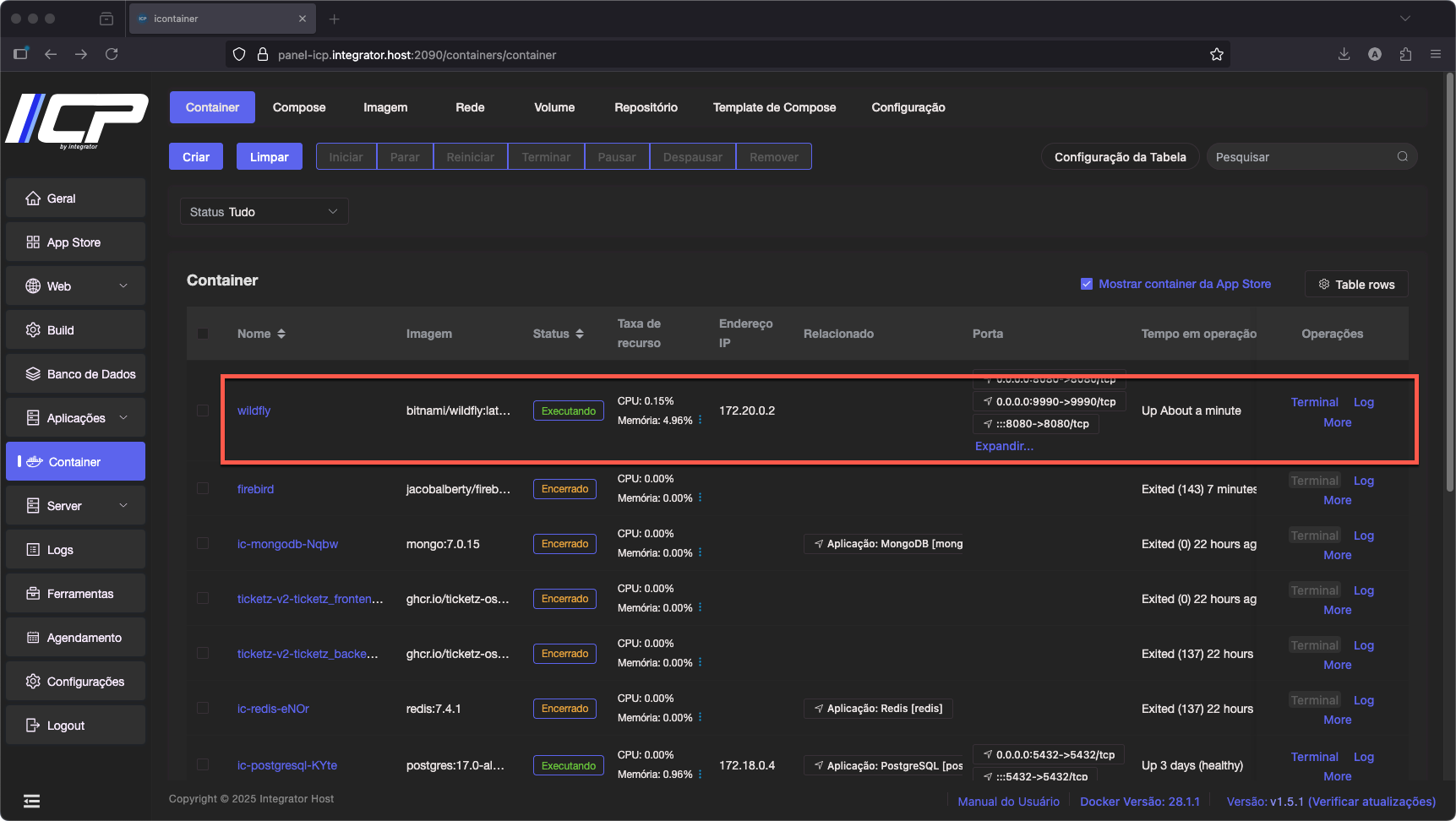 Como instalar o Wildfly usando o Painel ICP