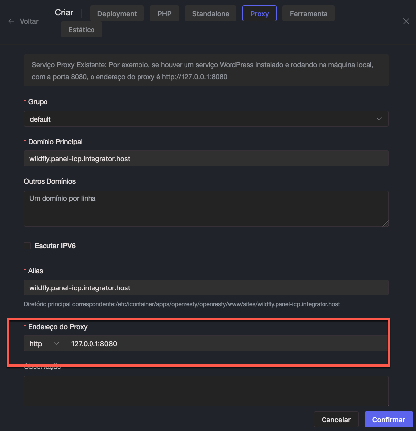 Como instalar o Wildfly usando o Painel ICP