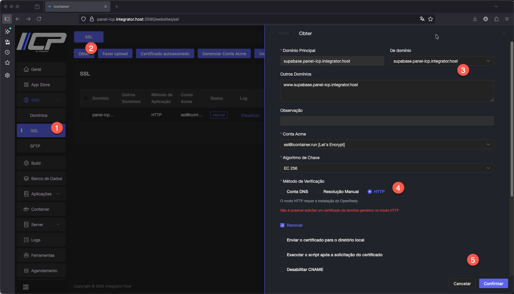 Como instalar o Supabase usando o Painel ICP