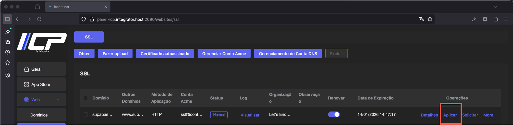 Como instalar o Supabase usando o Painel ICP