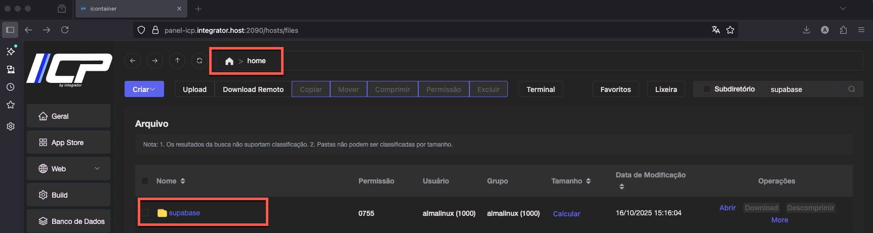 Como instalar o Supabase usando o Painel ICP