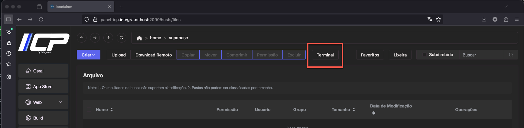 Como instalar o Supabase usando o Painel ICP