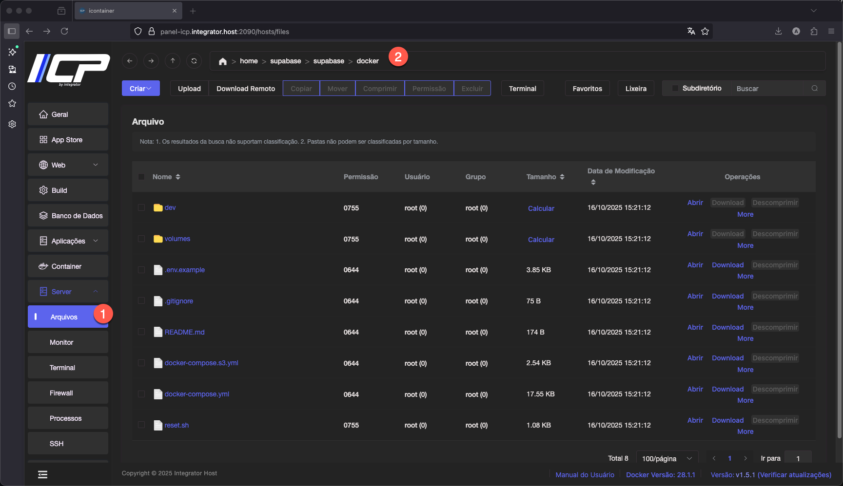 Como instalar o Supabase usando o Painel ICP