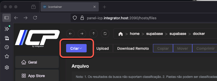 Como instalar o Supabase usando o Painel ICP
