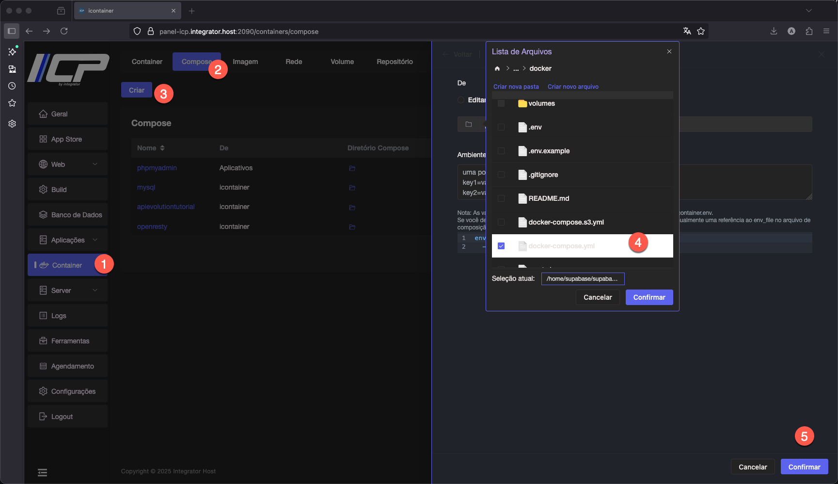 Como instalar o Supabase usando o Painel ICP