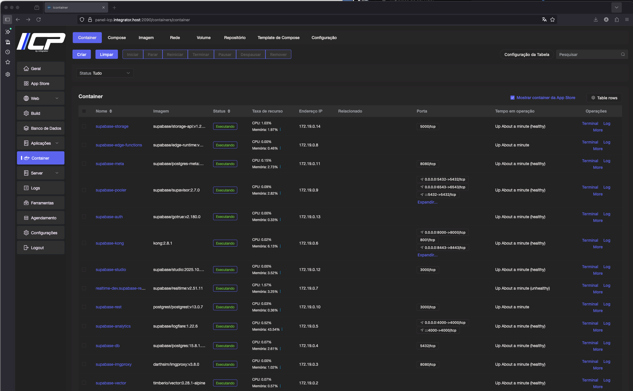 Como instalar o Supabase usando o Painel ICP