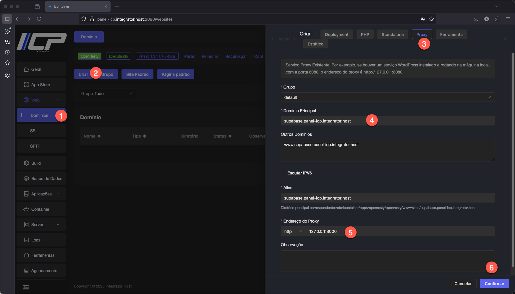 Como instalar o Supabase usando o Painel ICP
